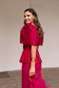 Vestido volante en cintura cereza
