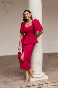 Vestido volante en cintura cereza