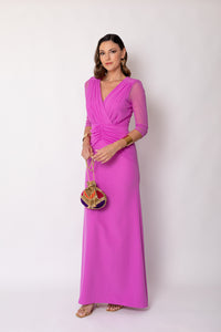 Vestido largo drapeado largo orquídea