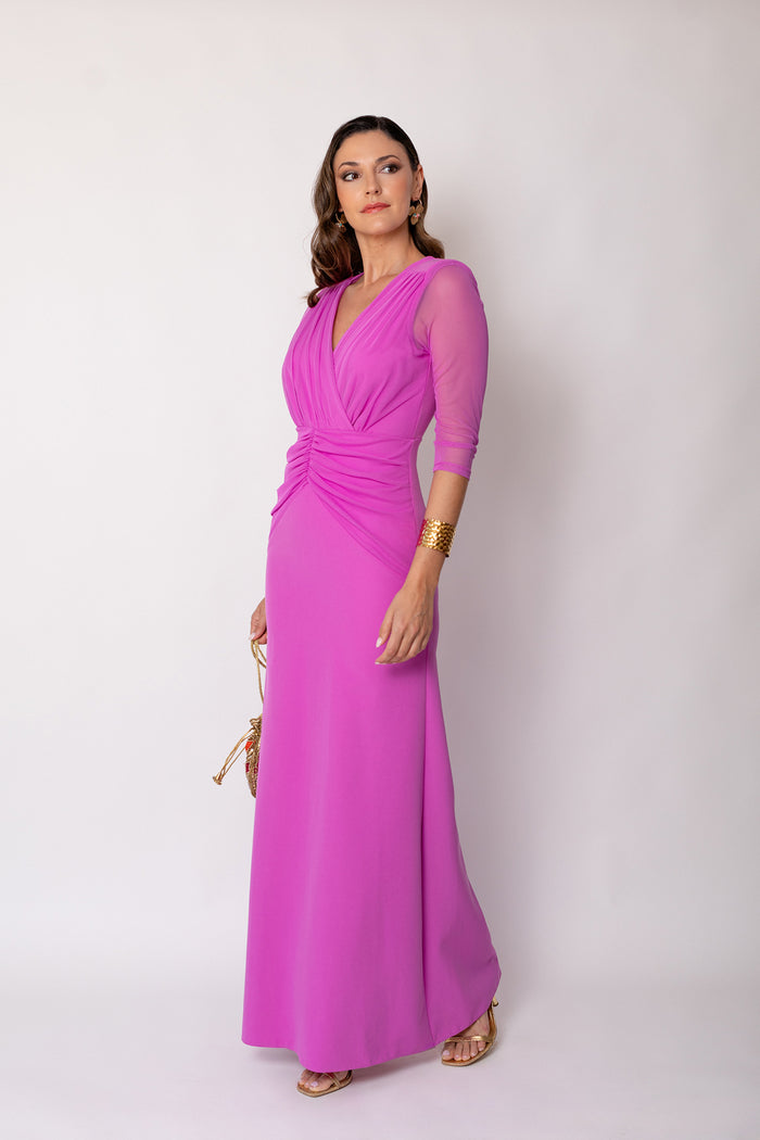 Vestido largo drapeado largo orquídea