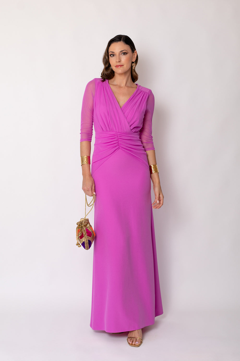 Vestido largo drapeado largo orquídea