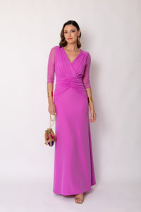 Vestido largo drapeado largo orquídea