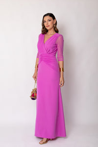 Vestido largo drapeado largo orquídea