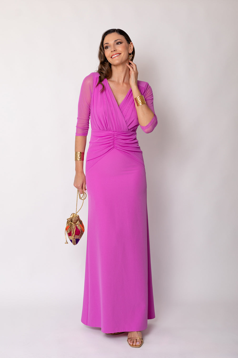 Vestido largo drapeado largo orquídea
