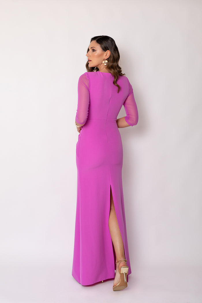 Vestido largo drapeado largo orquídea