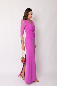 Vestido largo drapeado largo orquídea