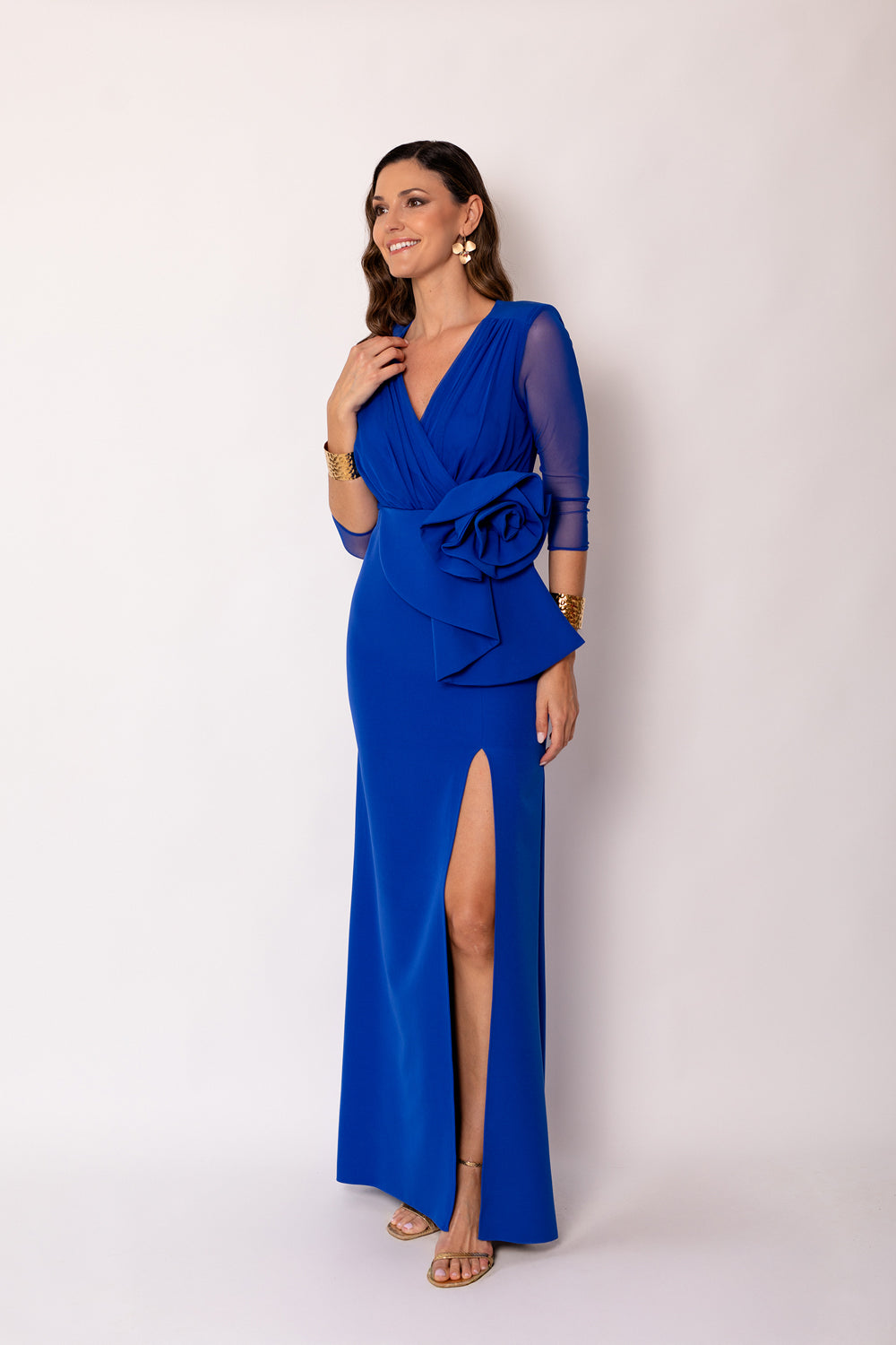 Vestido largo maxi flor azul