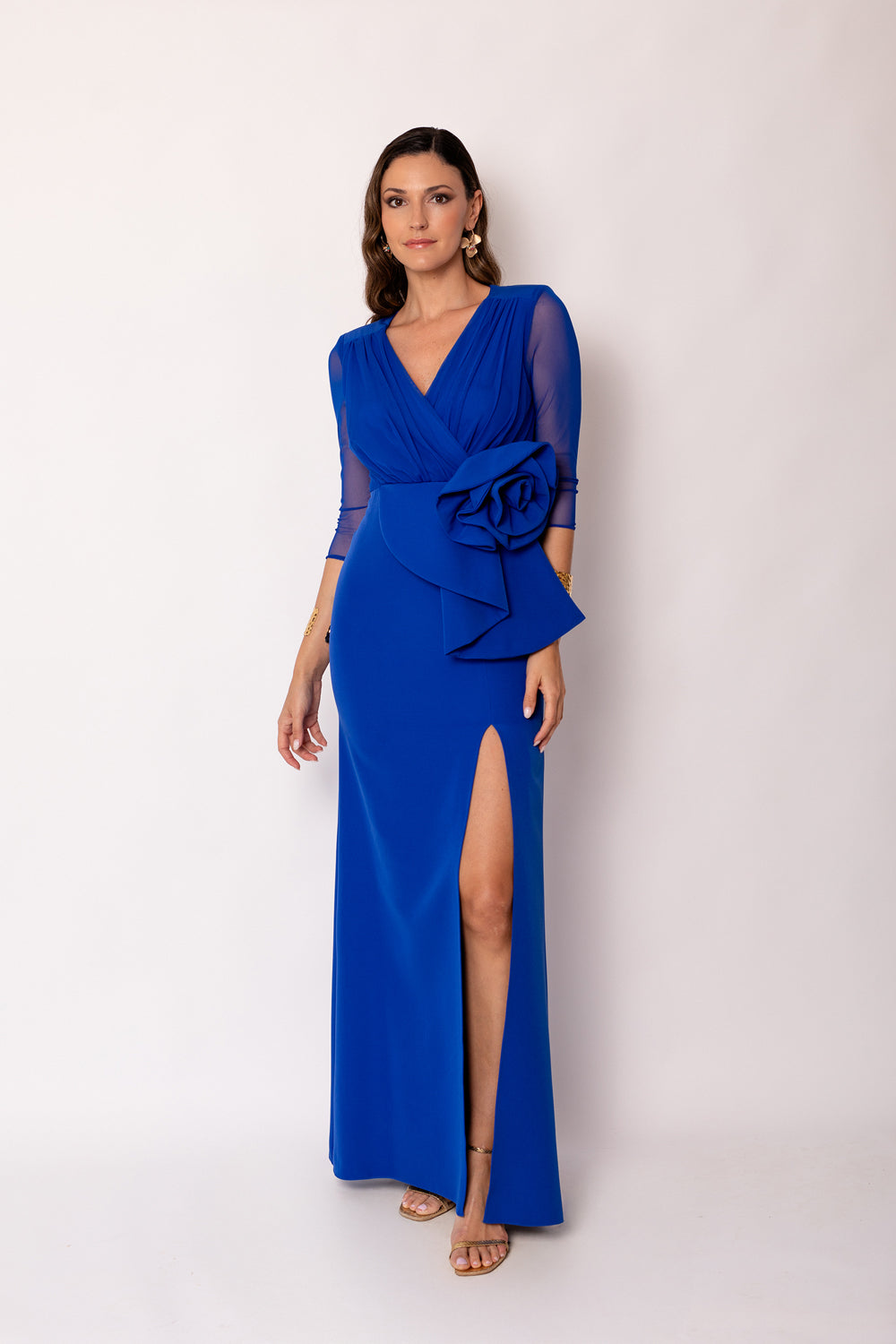Vestido largo maxi flor azul