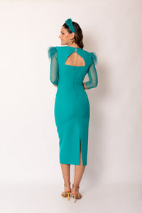 Vestido midi drapeado turquesa