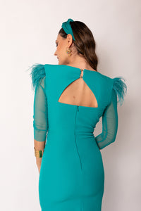 Vestido midi drapeado turquesa