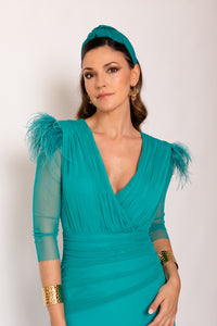 Vestido midi drapeado turquesa