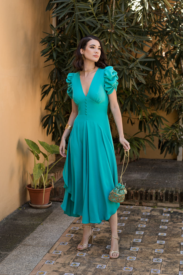 Vestido midi asimétrico con lazada