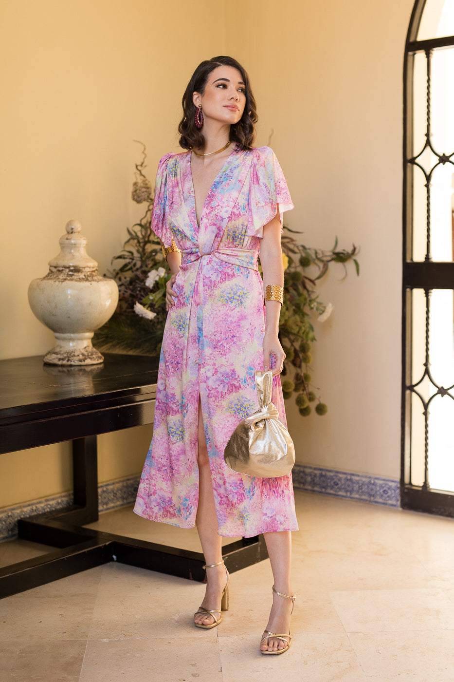 Vestido midi nudo estampado