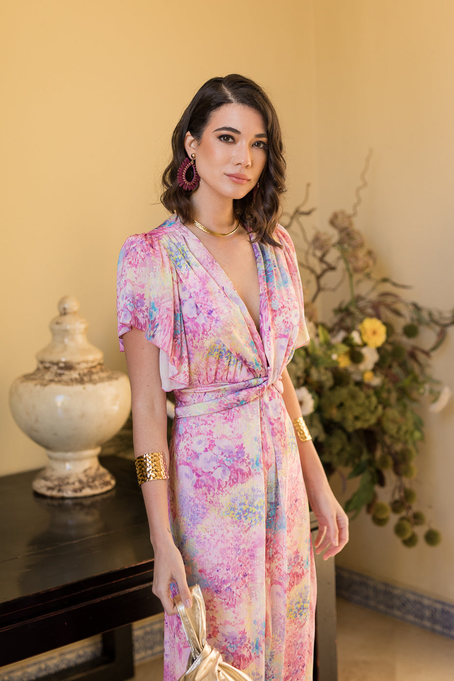 Vestido midi nudo estampado