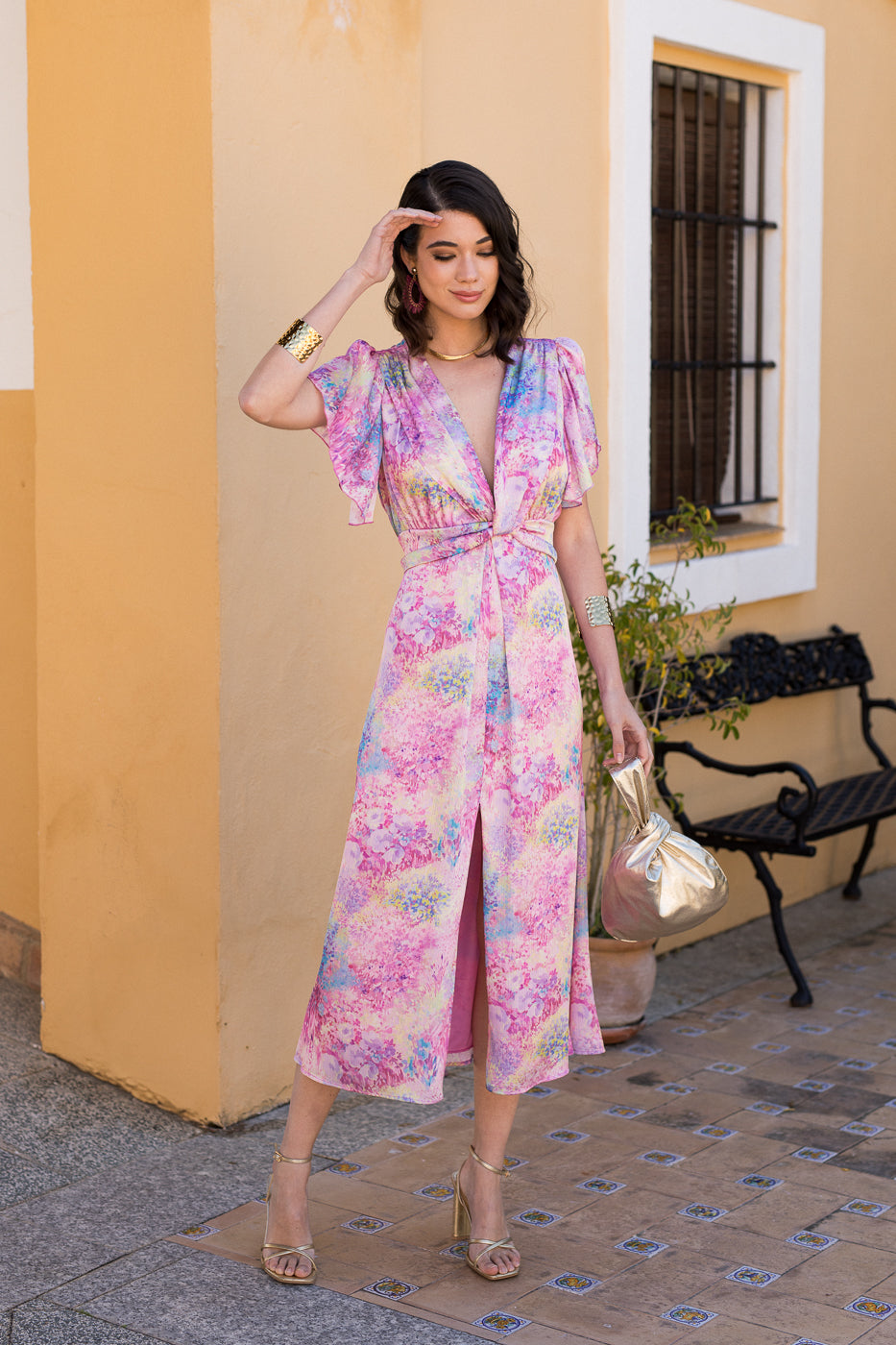 Vestido midi nudo estampado