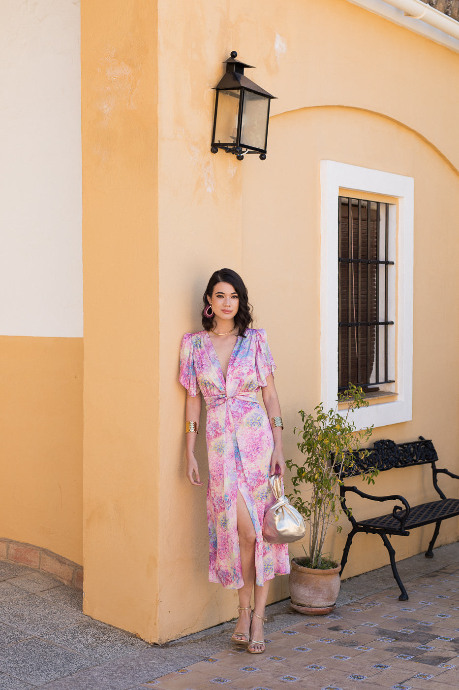 Vestido midi nudo estampado