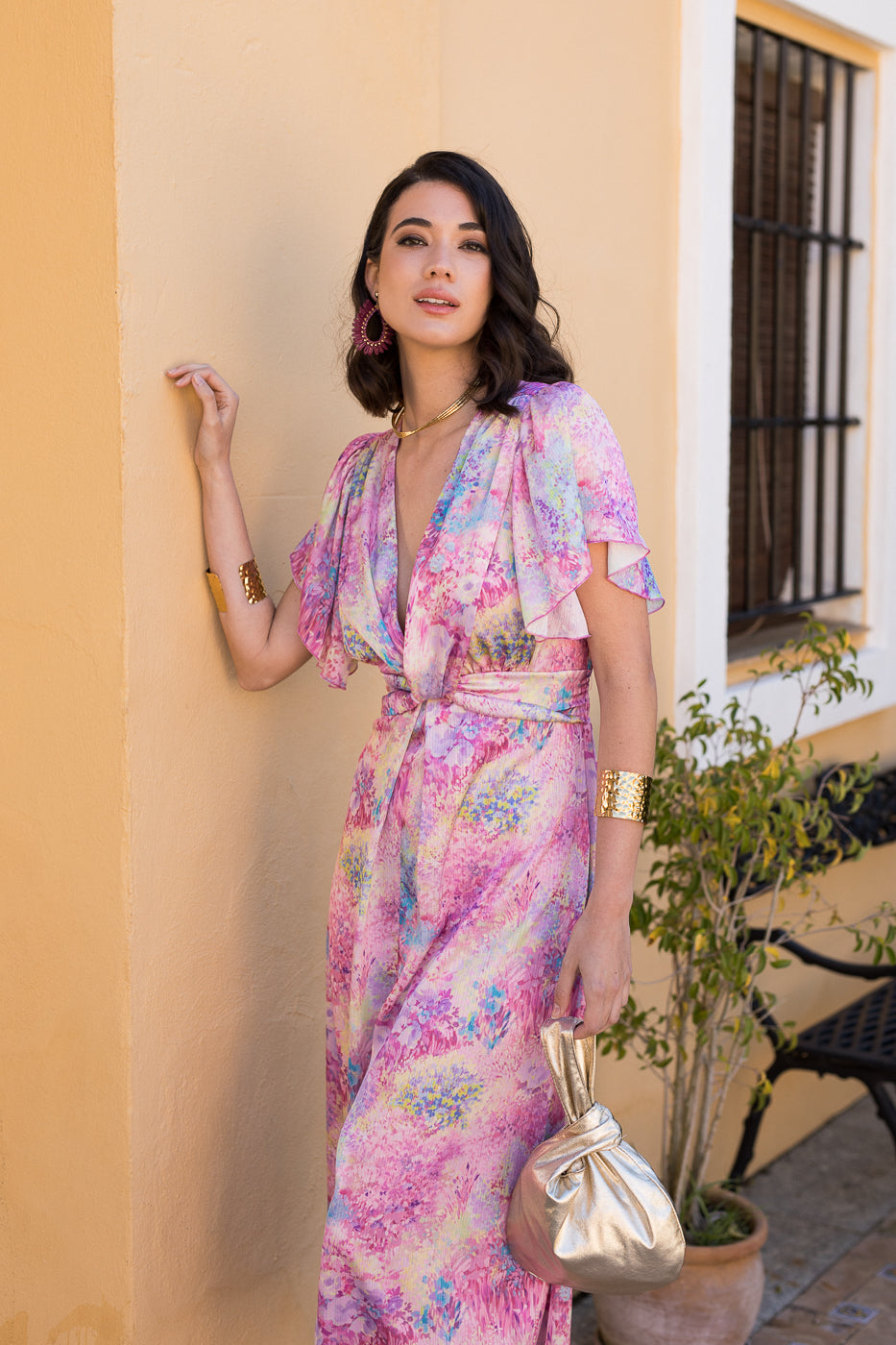 Vestido midi nudo estampado