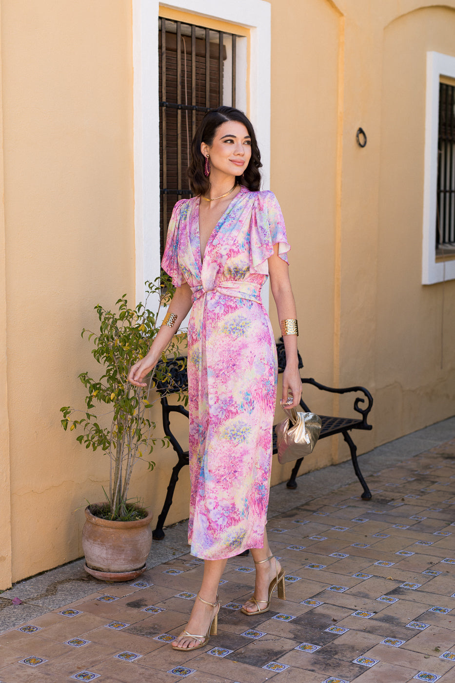 Vestido midi nudo estampado