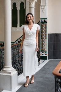 Vestido blanco detalle plumas -EXCLUSIVO ONLINE