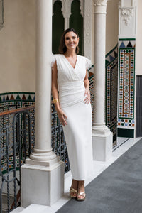 Vestido blanco detalle plumas -EXCLUSIVO ONLINE