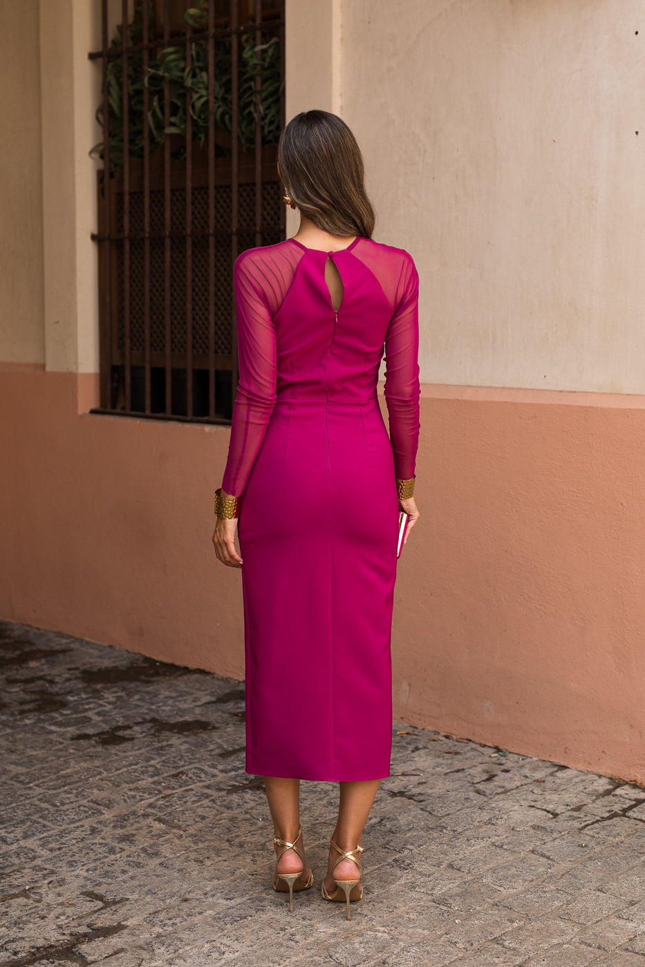 Vestido midi manga larga tul