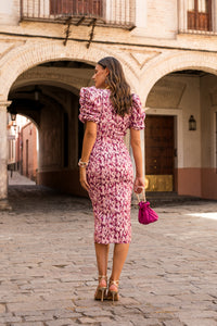 Vestido midi mangas abullonadas estampado