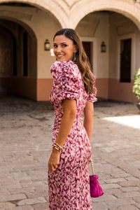 Vestido midi mangas abullonadas estampado