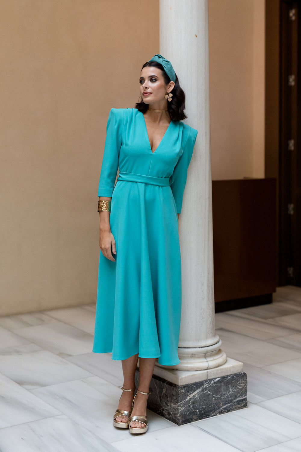Vestido midi Larios turquesa