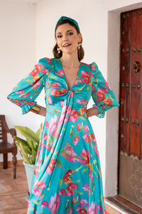 Vestido midi lazada delantera