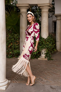 Vestido flecos estampado cereza