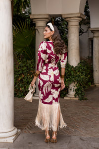 Vestido flecos estampado cereza