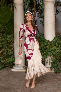 Vestido flecos estampado cereza