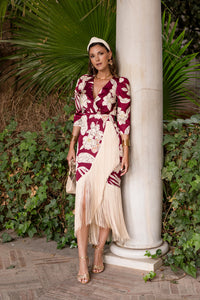 Vestido flecos estampado cereza