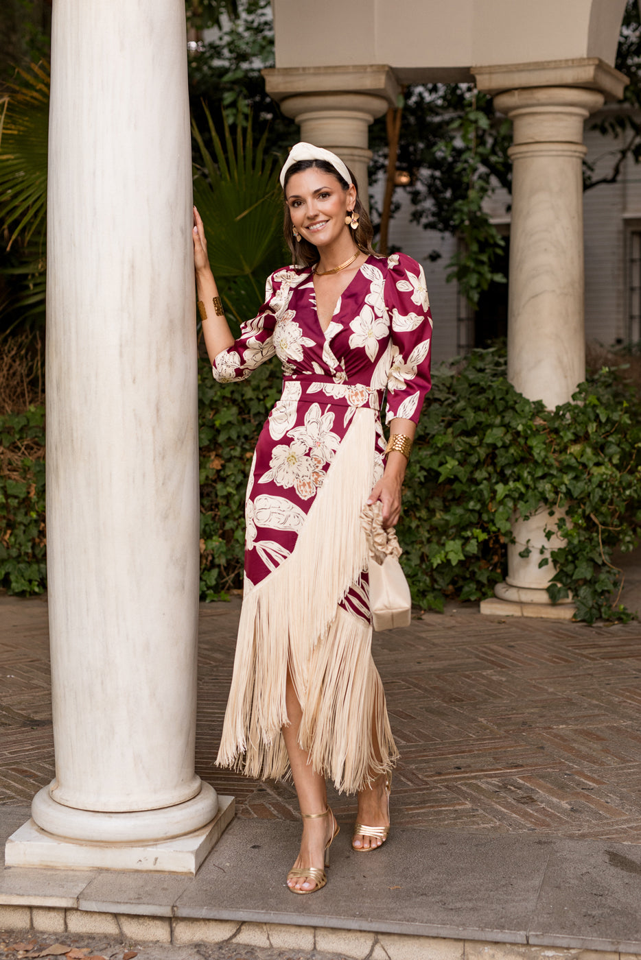 Vestido flecos estampado cereza