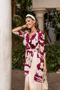 Vestido flecos estampado cereza