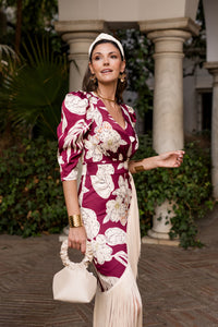 Vestido flecos estampado cereza