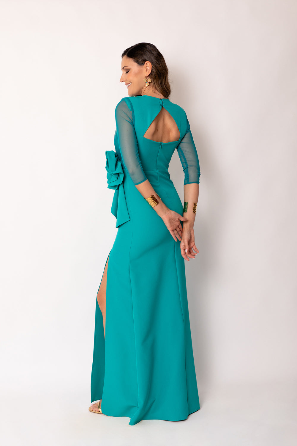 Vestido largo maxi flor verde