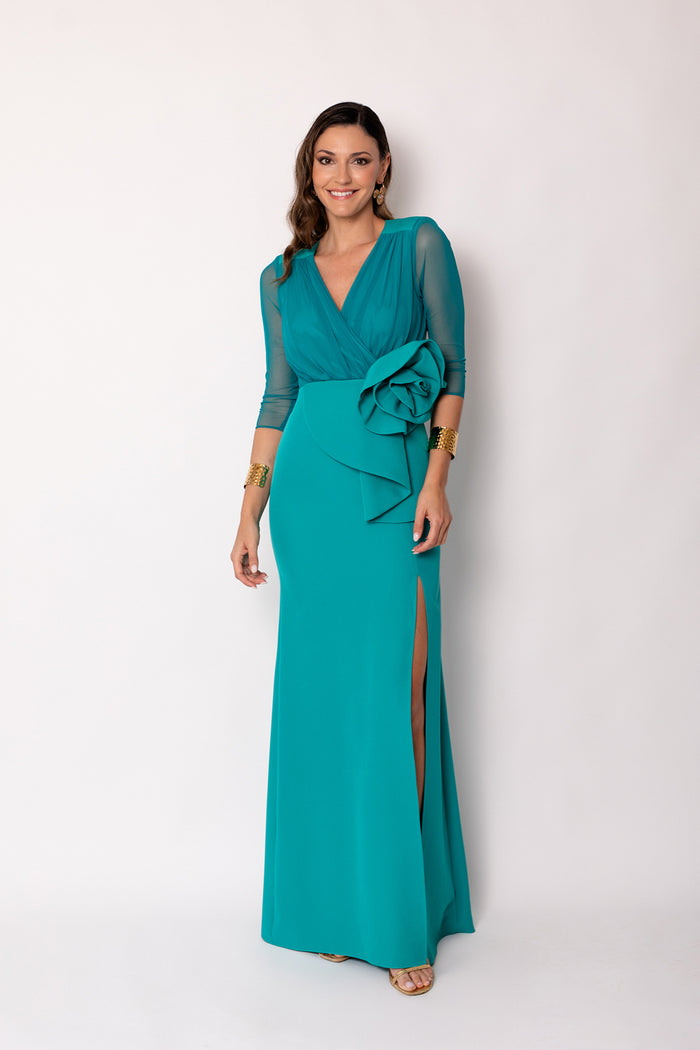 Vestido largo maxi flor verde