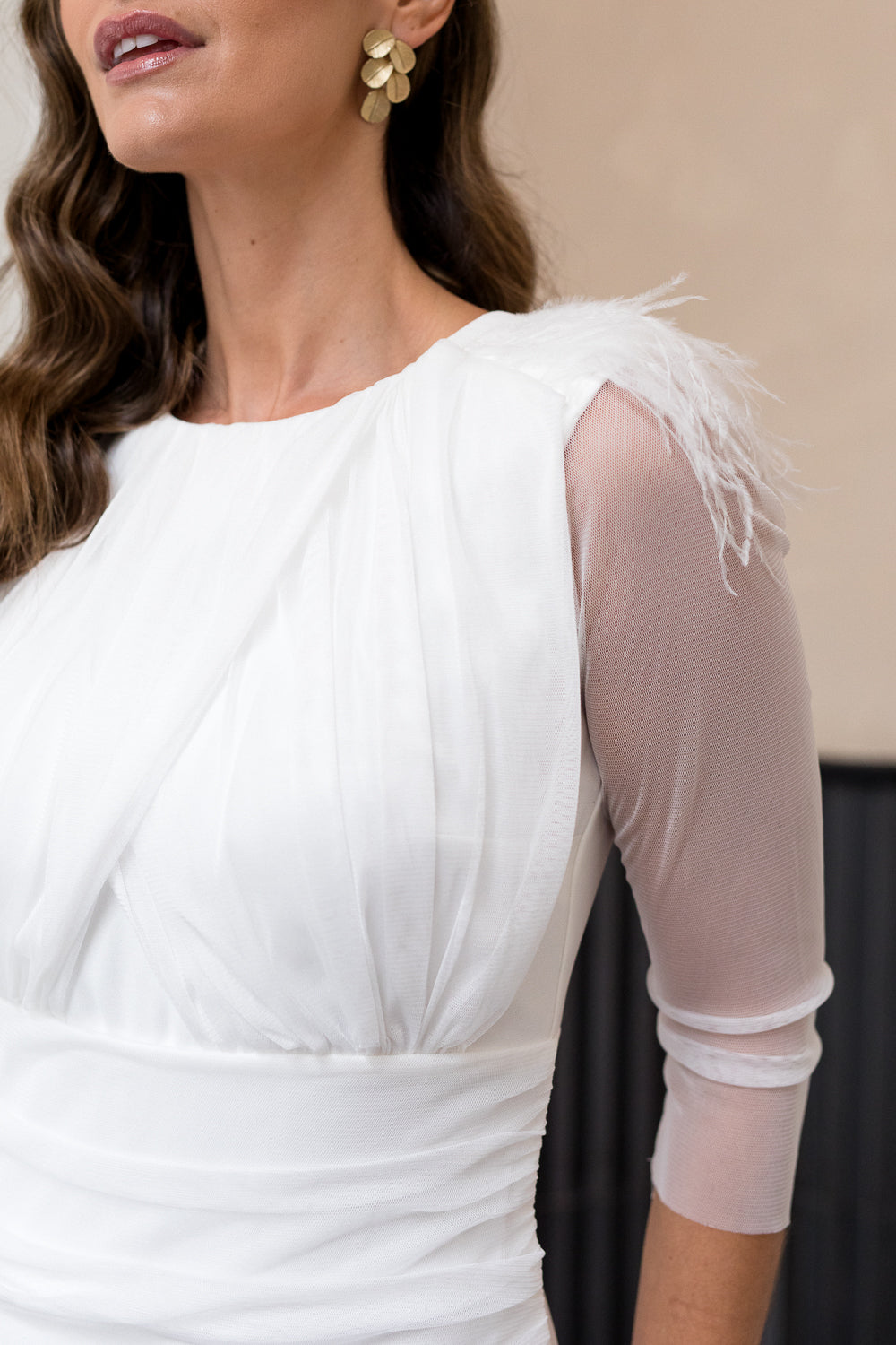 Vestido blanco drapeado tul - EXCLUSIVO ONLINE