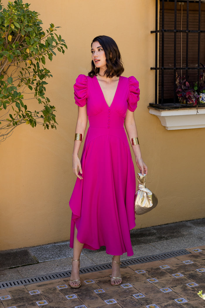 Vestido midi asimétrico con lazada