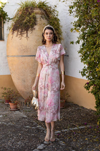 Vestido midi nudo estampado