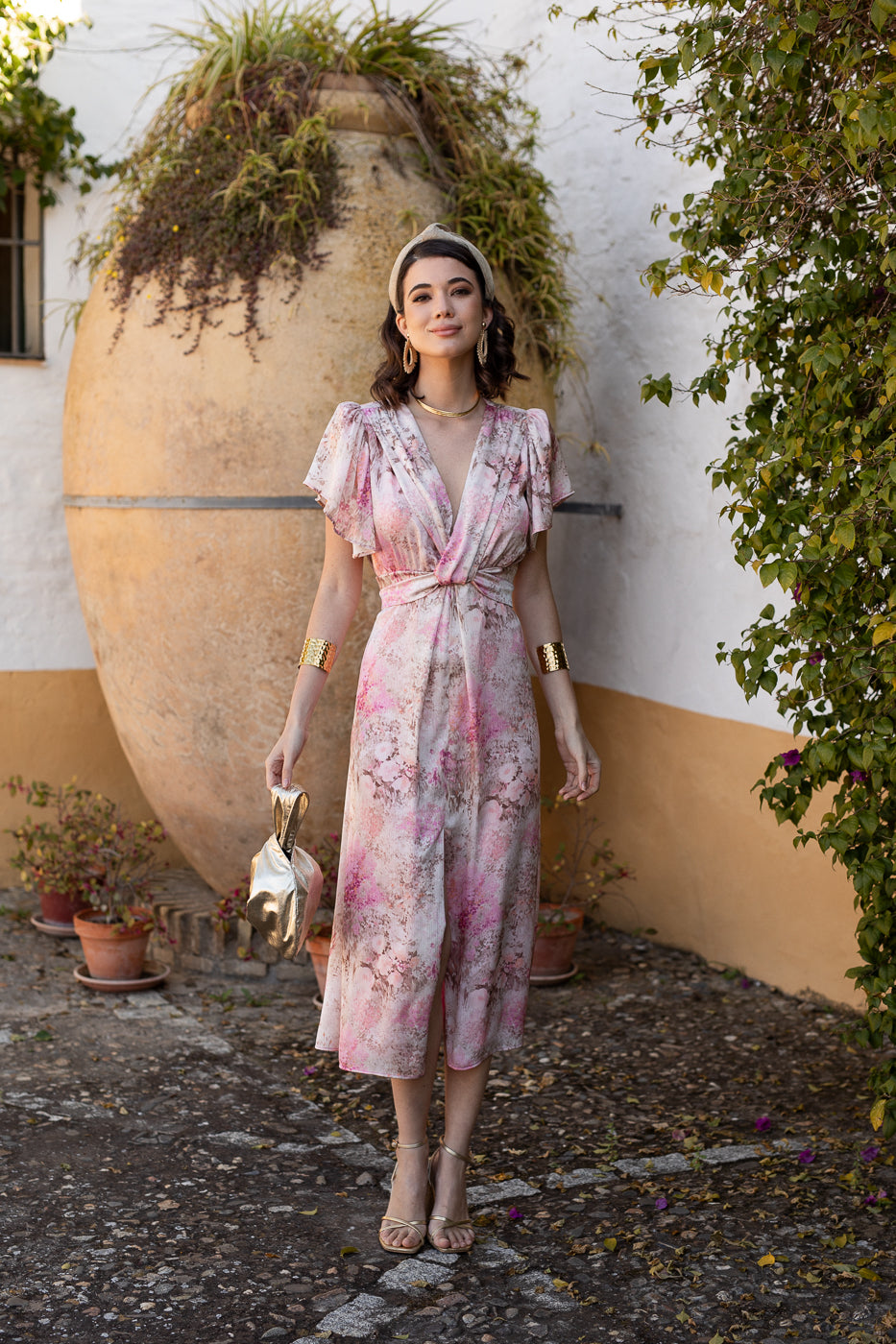 Vestido midi nudo estampado