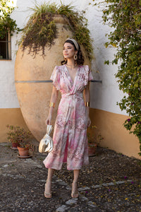 Vestido midi nudo estampado