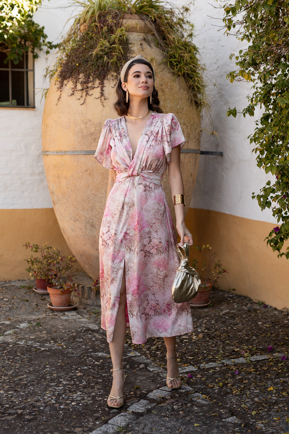 Vestido midi nudo estampado