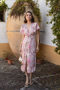 Vestido midi nudo estampado