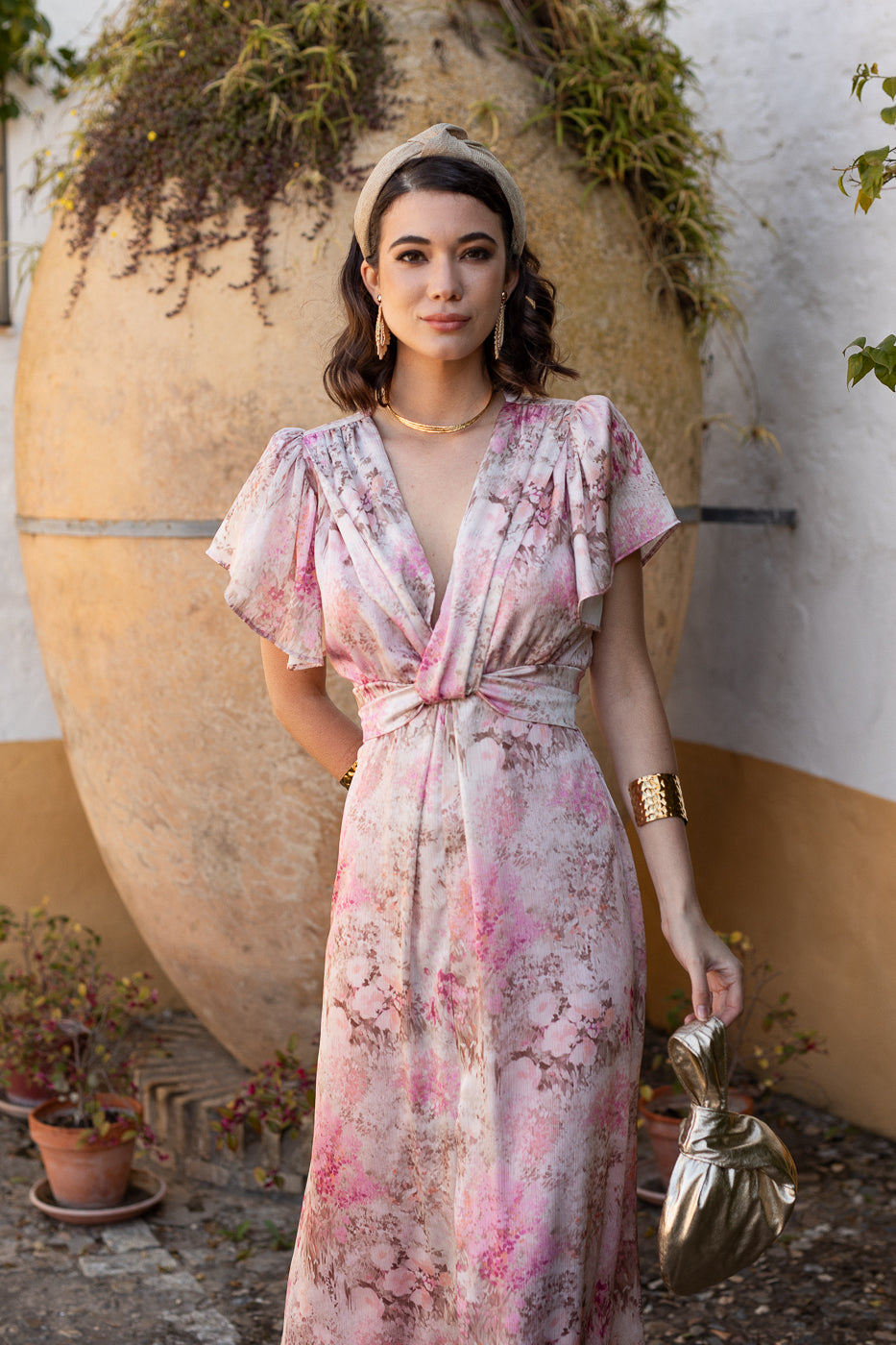 Vestido midi nudo estampado