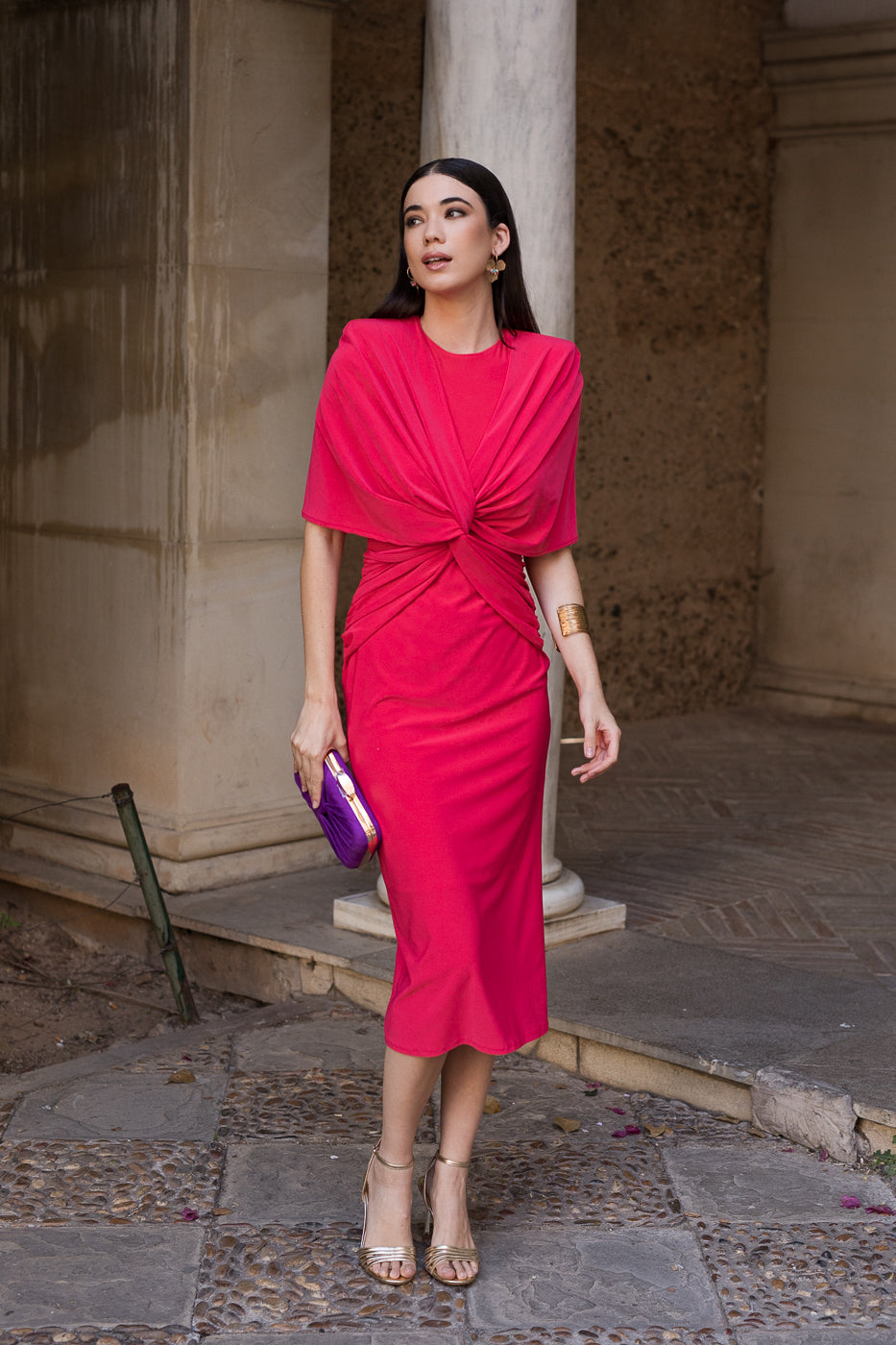 Vestido midi nudo coral