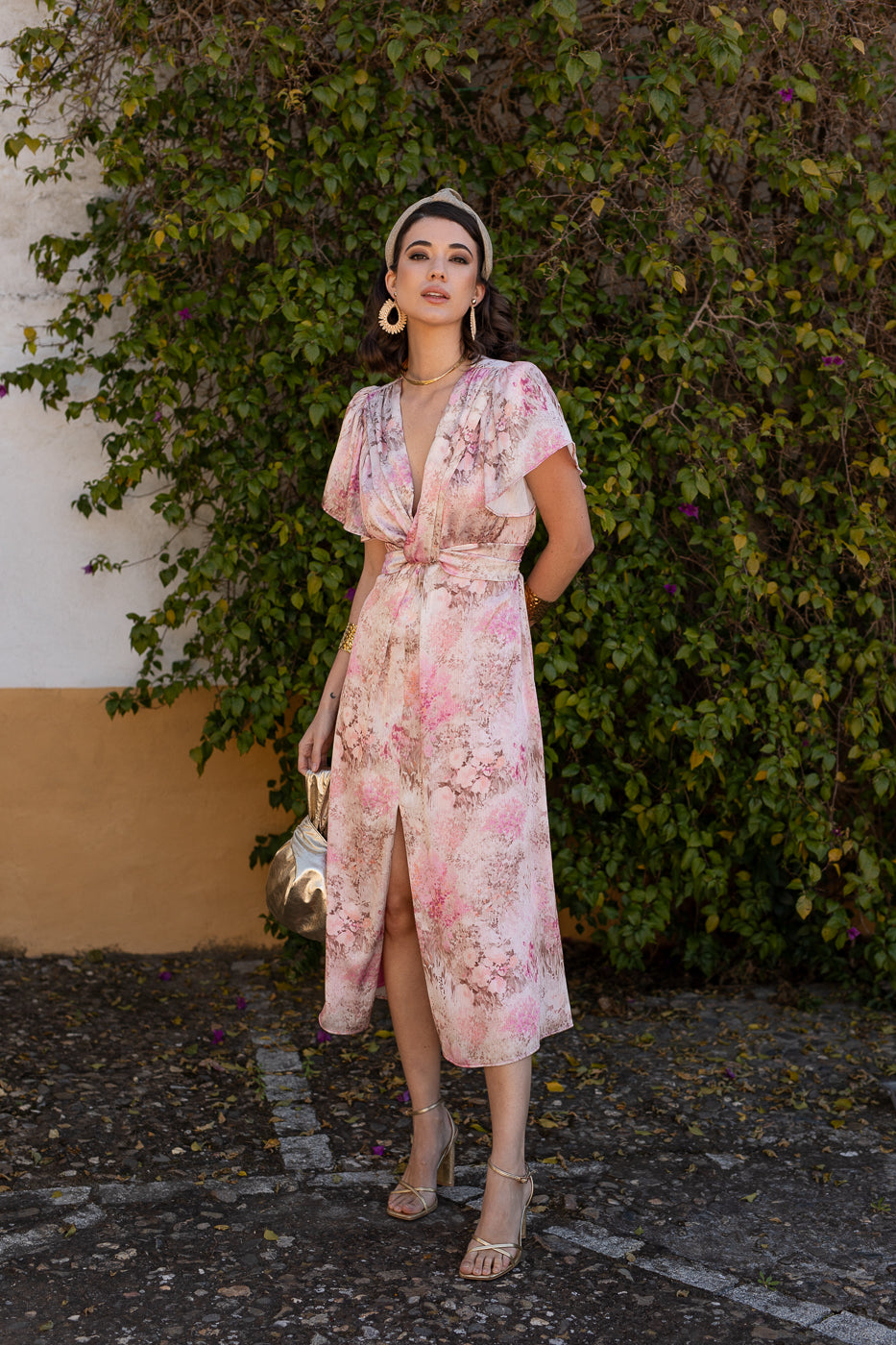 Vestido midi nudo estampado