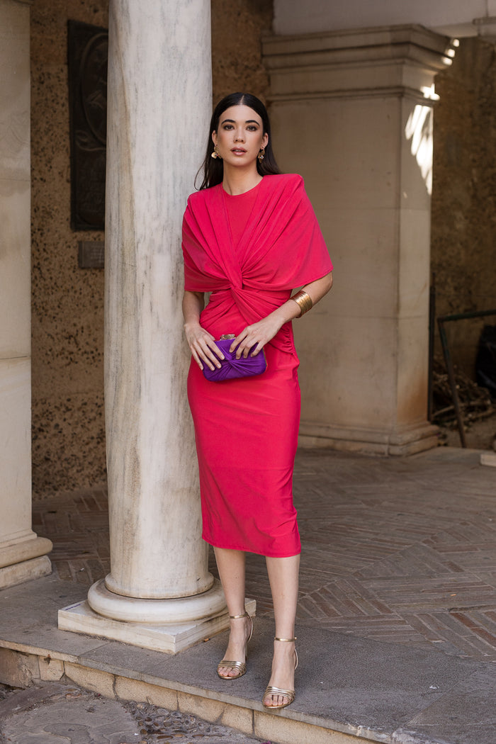 Vestido midi nudo coral