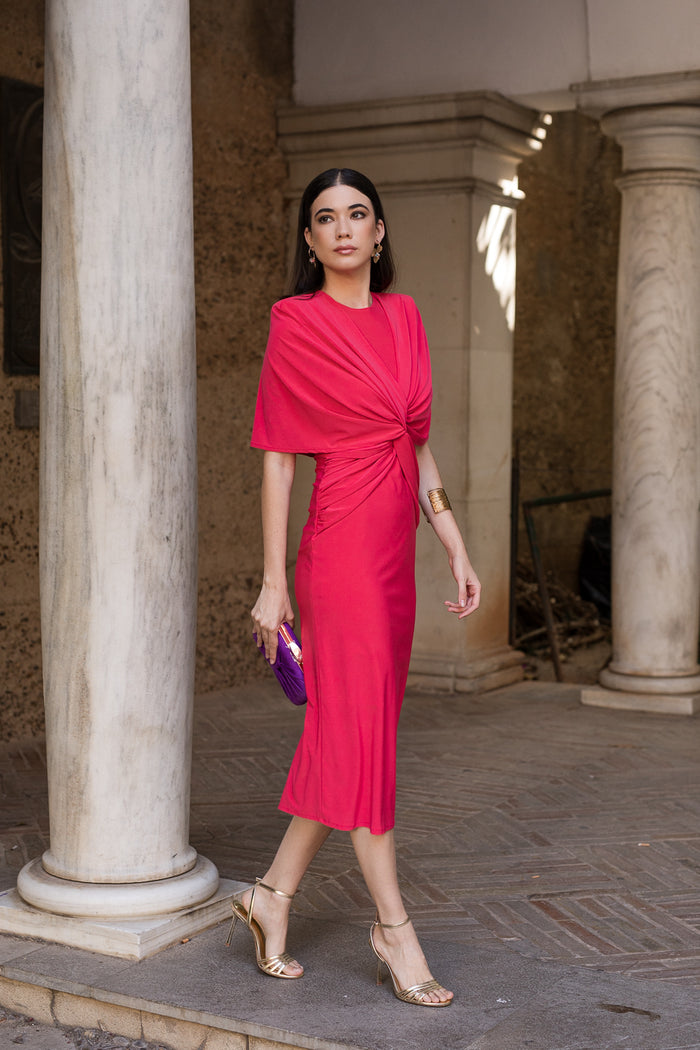 Vestido midi nudo coral